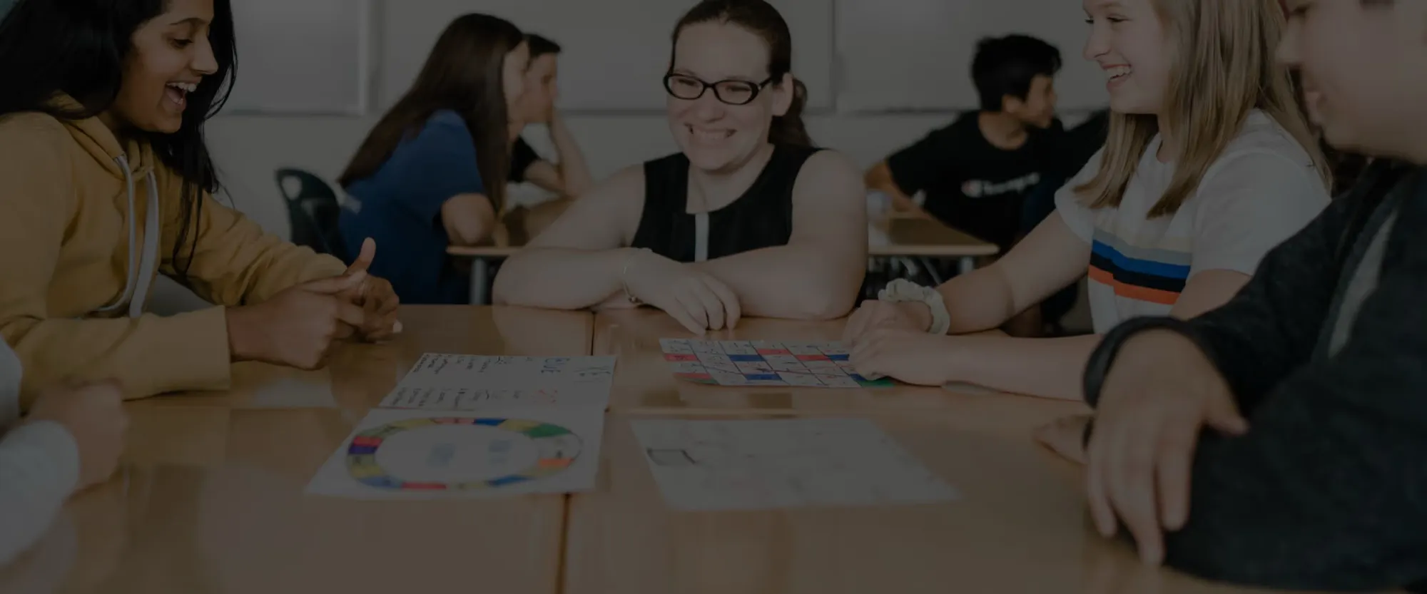 Students collaborating around a table