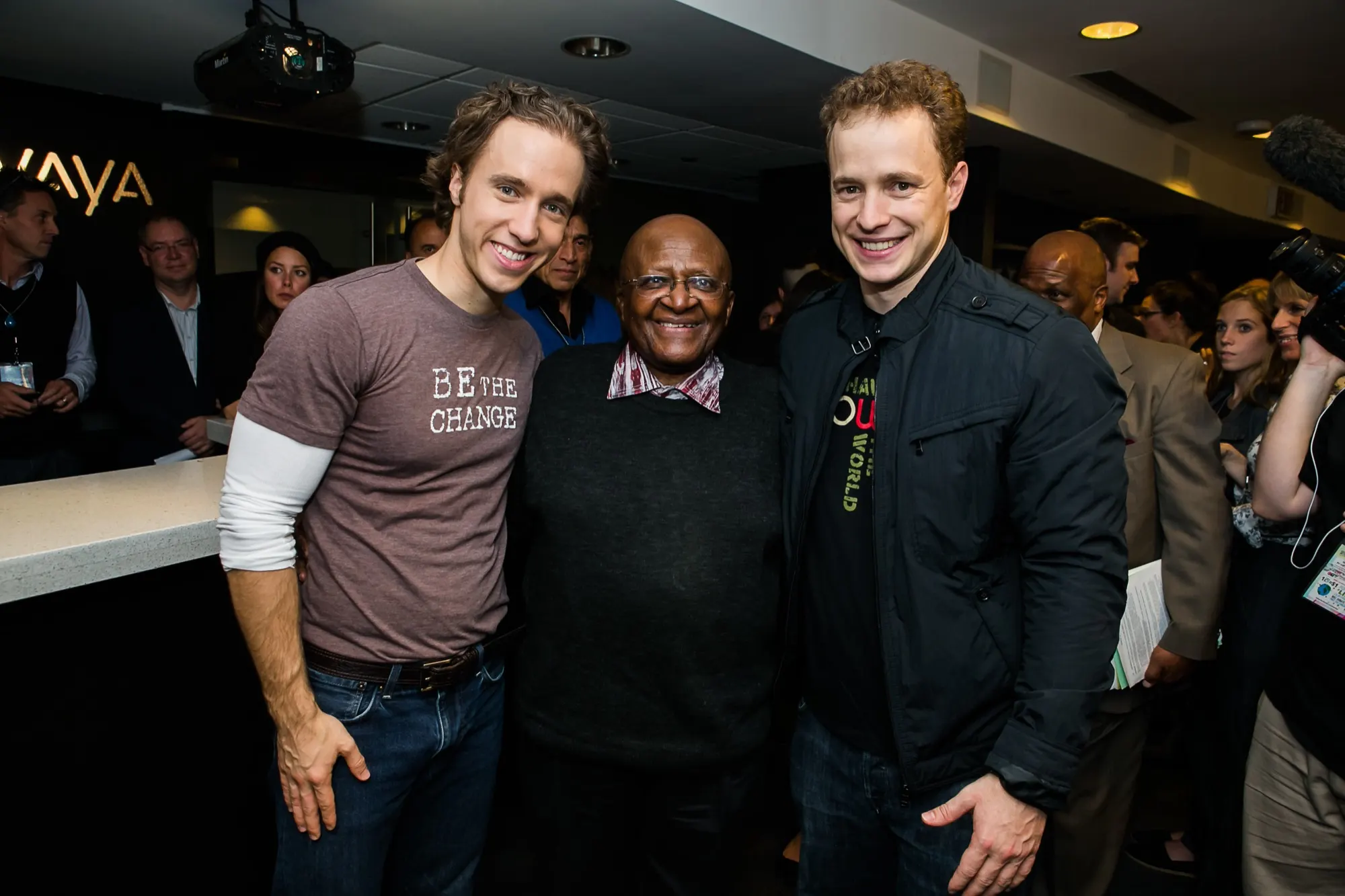 Craig and Marc Kielburger with Archbishop Desmond Tutu