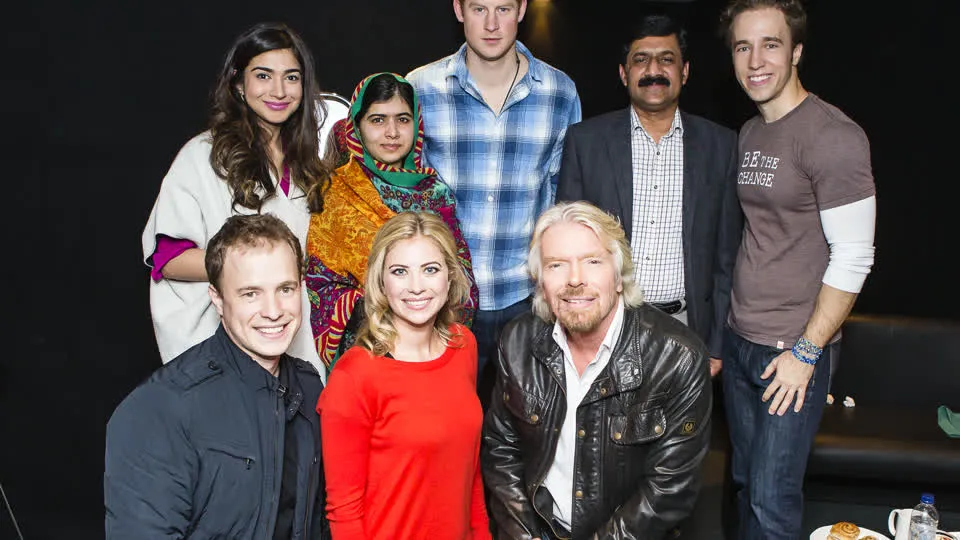 Craig and Marc Kielburger with Prince Harry, Malala Yousafzai and Richard Branson at WE Day UK
